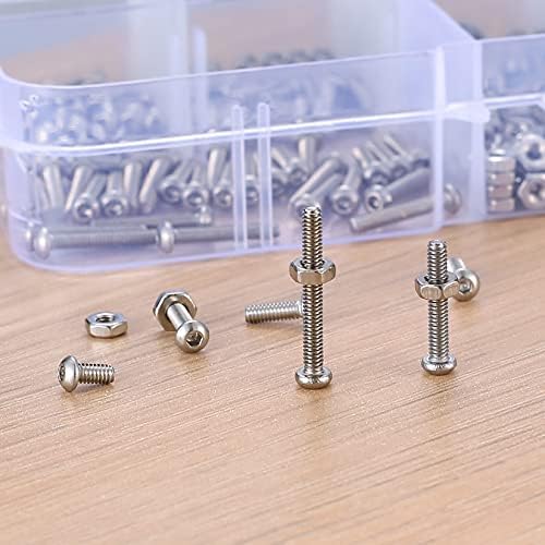 300 Pcs M2 Bolts and Nuts Set, 304 Stainless Steel Nuts and Bolts Screws Assortment Kit, Hex Socket Flat Head Countersunk Screws Assorted, with a Storage Box