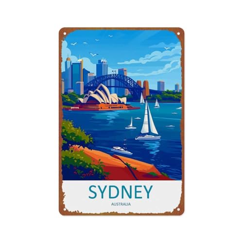 XHBZHH Sydney Opera House Travel Poster Posters Aluminum Metal Sign 8x12 Inch For Living Room Bedroom Bathroom Decoration