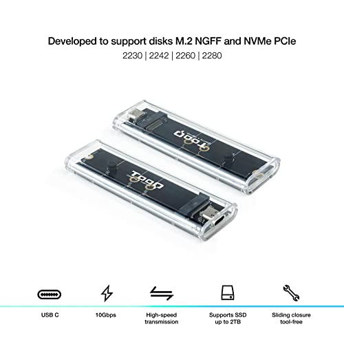Tooq TQE-2200 - Custodia Esterna Per Ssd M.2 Ngff/Nvme, Custodia Trasparente, Rgb - 2