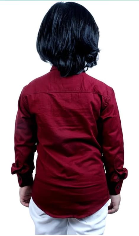 Image of Boy's Kids Regular Fit Solid Pattern Cotton Shirt with Pocket Collared Neck Long Sleeve Button Down Closure Type and Standard Length | Boys Cotton T-Shirts Set | Shirt for Boy