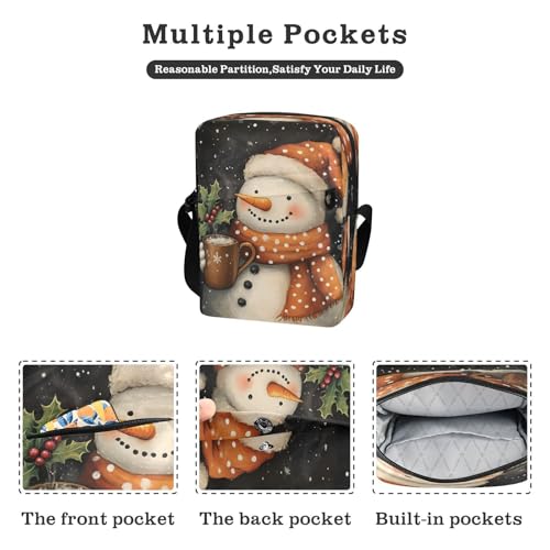 Crossbody Bag Christmas Snowman Snowflake Messenger Bag for Women Men Purse Shoulder Bag Satchel Bag with Adjustable Strap 214B91492