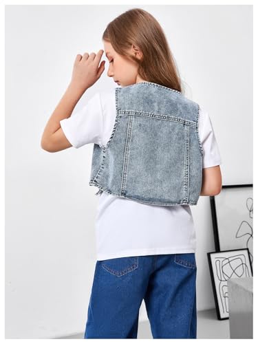 GORGLITTER Girl's Denim Vest Button Down Flap Pocket V Neck Jean Jacket2