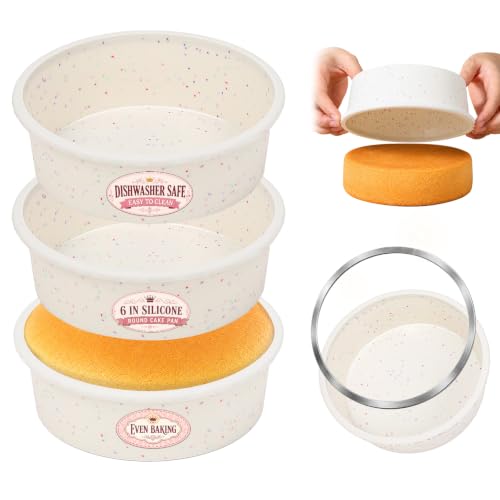 CAKETIME Nonstick 6 Inch Silicone Cake Pans with Metal Reinforced Frame, 3 Packs Dishwasher Safe Small Round Cake Pan, BPA Free, Easy Storage, Smash Cake Pans for Baking Cake, Deep Dish Pizza
