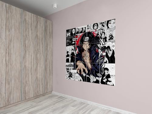 Image of Posternet Naruto Manga Wall Art Collection, 90 x 60 cm, Set of 12 Panels, Black and White with Red Accents, Matte Finish (33 inch X 23 inch)