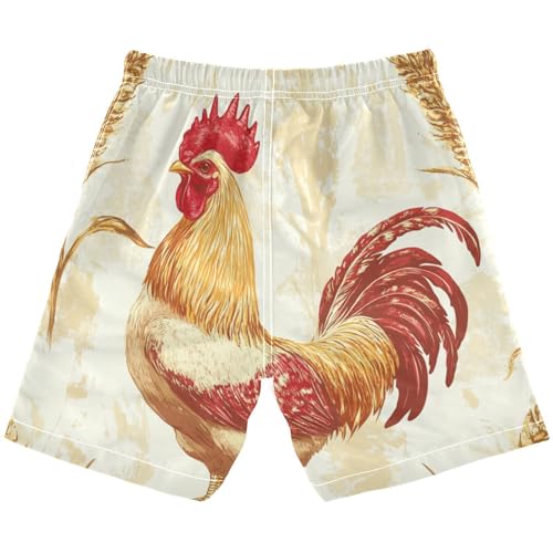 Boys Beach Board Shorts Wheat Rooster Farm Swim Trunk Teen Swimwear 8-16Y2