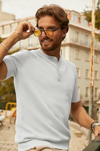 PJ PAUL JONES Mens Tees Short Sleeve Crewneck Henley Shirts Knitted Textured Shirt Solid T-Shirts Summer Top3