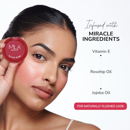 Image of MILA BEAUTE Blush Babe Powder Blush | Matte Finish Long-Lasting Pigment | Easy to Blend | Non-Drying With Rosehip Oil, Jojoba Oil and Vitamin E | Shade (Peach Soda, 5g)