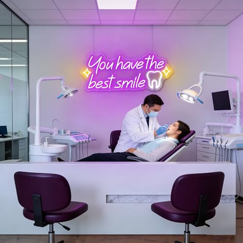 Image of You have the best smile Neon sign Dimmable Dental Clinic Neon Business Logo Sign for Dental Clinic Tooth Care Studio Bathroom Wall Decor (Purple)
