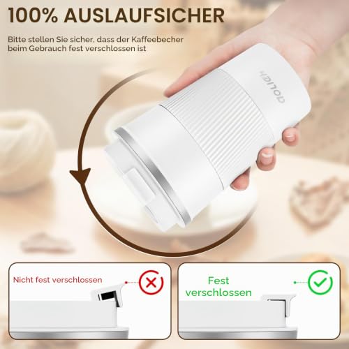 Aolieh Thermobecher 380 ml, Kaffeebecher to Go aus Edelstahl mit auslaufsicherem Deckel… – Ansicht 4