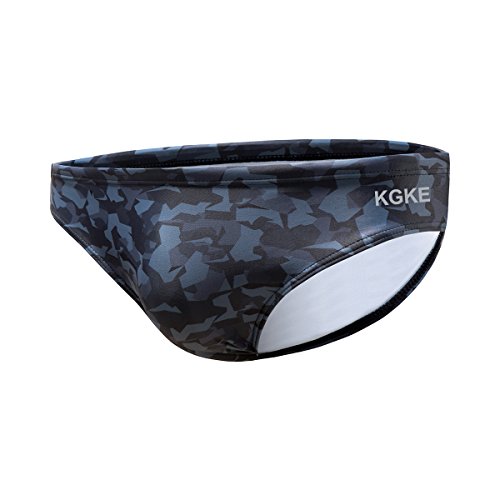 KGKE Men's Athletic Swimwear Briefs Sexy Swim Briefs Camo Pattern Bikini Swimsuit for Men Men's Swimwear Briefs(Grey Camo)(L)