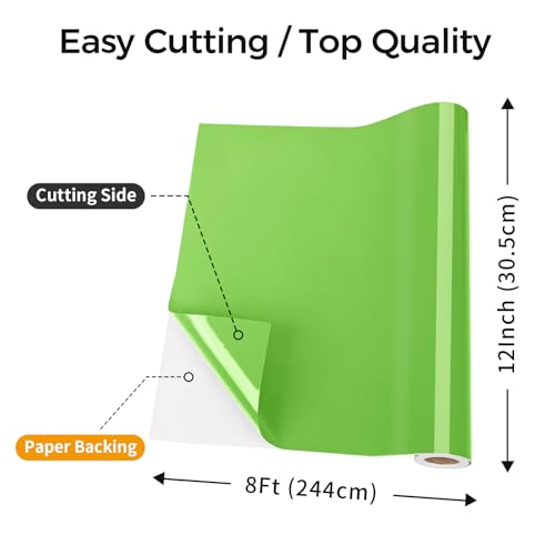 Image of IModeur Glossy Green Permanent Vinyl - 12 inch x 8 FT Permanent Adhesive Vinyl Roll for Cup Deco, Party Decoration, Sticker.