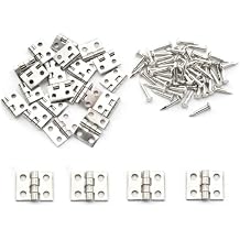 SDTC Tech 24-Pack Mini Brass Hinges 10x8mm 180 Degree Rotation Miniature Furniture Hardware with Mounting Nails for Jewelry Box Cabinet Door Closet DIY Accessories - Silver