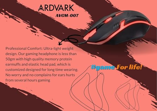 Image of ARDVARK AVGM-007 Gaming Mouse Wired, Ergonomic Gamer Laptop PC USB Optical Computer Mice with RGB Backlit, 4 Adjustable DPI Up to 2400, 3 Programmable Buttons