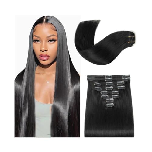 peluca Extensiones de cabello liso con clip, humano real en negro, 100% Remy brasileño Para adelgazar el cabello(22 inches,240g)