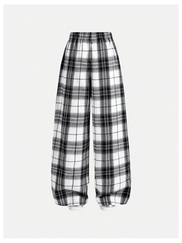 Floerns Girl's Plaid Print Straight Wide Leg Track Pants Elastic Waist Y2k Trousers2