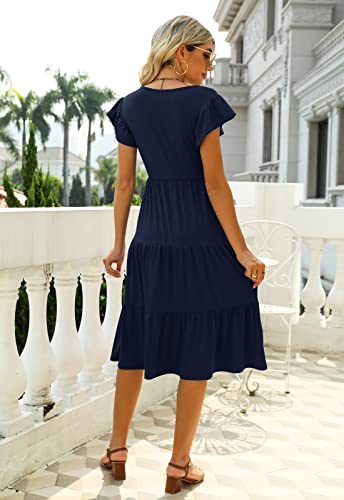 Berydress Women's Summer Casual Tiered Midi Dresses Flutter Sleeveless Ruffle Babydoll Loose Fit Cotton Boho Sun Dress (S, 6186-Navy) #TOP1