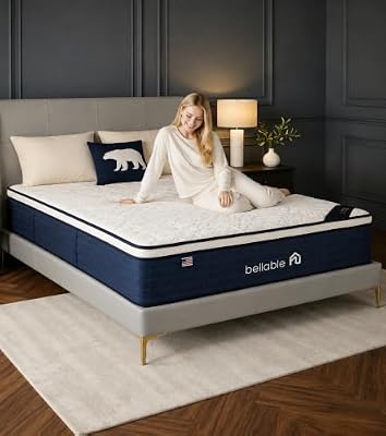 bellable Queen Mattress 14 Inch, Queen Size Hybrid Mattress in a Box, Medium Firm Mattress with Cooling Gel Memory Foam, Pocket Coils, Zoned Support, Motion Isolation, Edge Support, Fiberglass Free