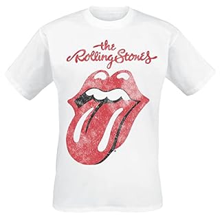 The Rolling Stones Langue Classique Homme T-Shirt Manches Courtes Blanc Regular/Coupe Standard - Les Beatles, Paul McCartney, John Lennon, RIngo Starr, George Harrison