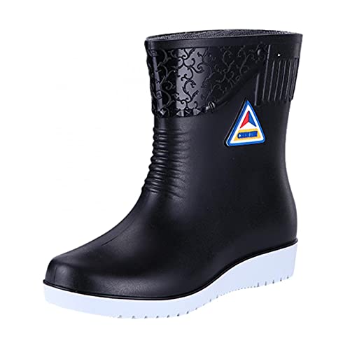 MAIGOIN Damen Gummistiefel Wasserdicht Boots Regenstiefel Flach Casual Mode Schlupfstiefel Regen Boots Einfarbig Outdoor Gartenschuhe Cover