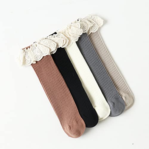 Baby Girls Knee High Socks Kids Toddler Tube Ruffled Stockings Little Girl's Lace Heelless Socks4