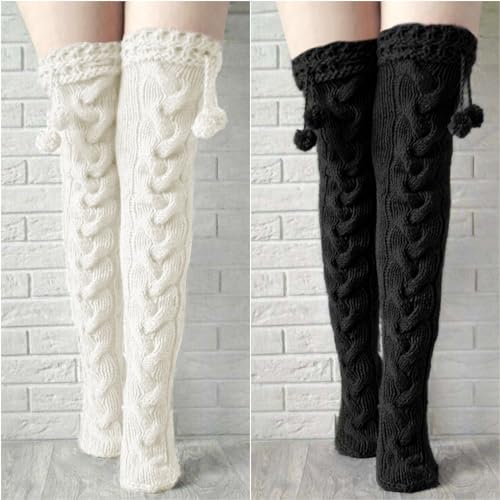 Image of Pcavin Thigh High Socks for Women Cable Knit Over the Knee Boot Socks, Warm Long Knit Leg Warmers for Winter Outfits