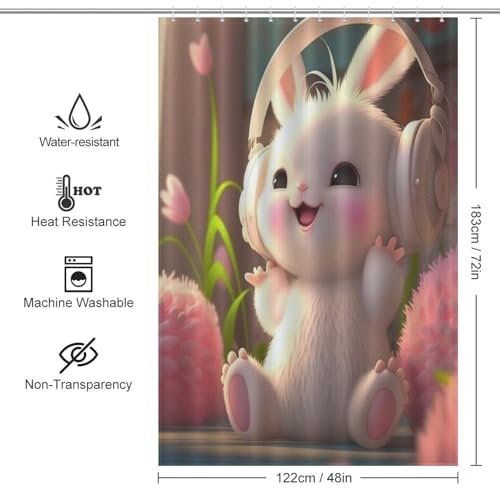 Rideau de douche séchage rapide et imperméable lavable en machine motif lapin - 4