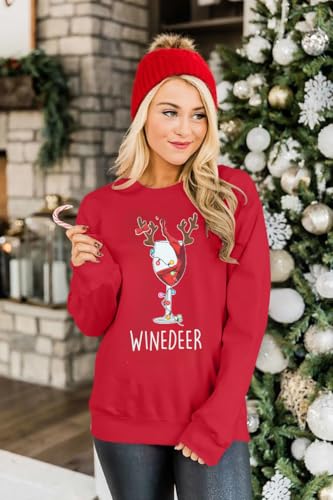 MNLYBABY Moletom de Natal para casais engraçados Winedeer Reinbeer Graphic Matching Sweaters Xmas Hu