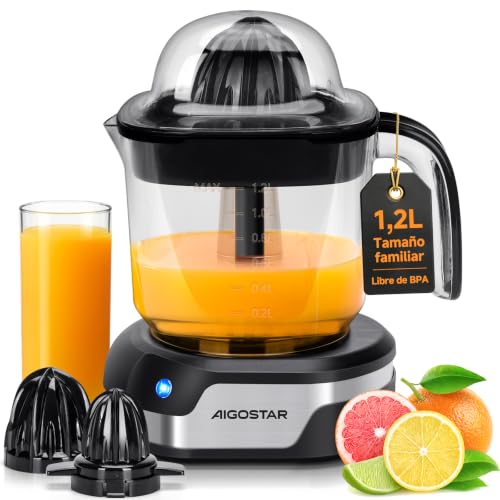 Aigostar Exprimidor de Naranjas Electrico 2 Conos Desmontables 1200ml Juicy