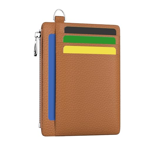 Image of Hancynir Minimalist Small Wallet Women Credit Card Holder, RFID Blocking Slim Mini Card Wallets Cute Front Pocket PU Leather Card Case Thin Travel Zipper Coin Cash for Ladies Men Wallet Gifts Brown
