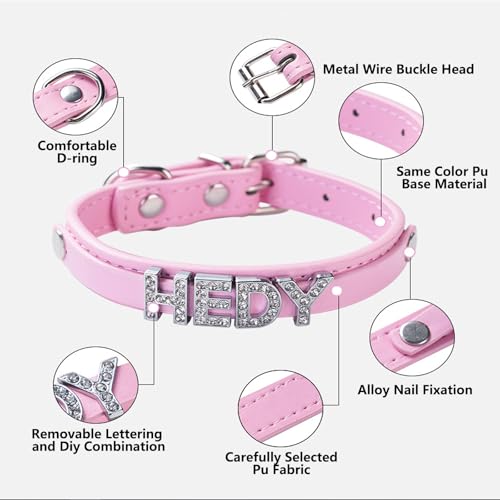 Individuelles Hundehalsband Aus Leder mit Namen, Verstellbares Halsband für Kleine, Mittelgroße Und Große Hunde, Punk- Und Gothic-Halskette mit Luxuriösen Initialen Und Buchstaben Aus Strass