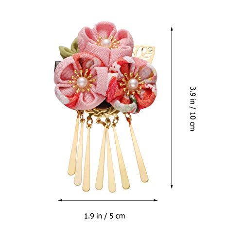 Lurrose Pinza para el Cabello, Diseño Japonés de Flor Kimono, para Mujeres y Niñas, Accesorios para el Cabello, Banda Sujeta Cabello, Color Rosa, 1 Unidad miniatura 4