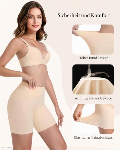 AugYew Kurze Leggings Radlerhose Damen, Anti Scheuern Oberschenkel Unterhosen Shorts für Kleid Sommer Hotpants Boxershorts für Yoga Joggen Pilates Fitness,Hautfarbe,L