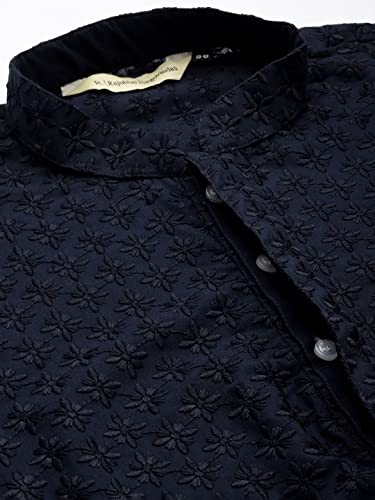 Image of Rajubhai Hargovindas Men Pure Cotton Chikankari Embroidered Straight Kurta