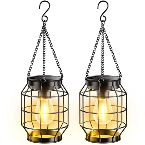 KOOPER Solar Lanterns Outdoor Waterproof, Upgraded Metal Hanging Solar Lights Outdoor Decorative, Brighter Outdoor Hanging Lantern for Yard Patio Pathway Porch Garden Decor, Gift for Women Mom 2 Pack
