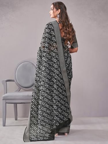 Image of Satrani Women's Chanderi Printed & Embroidery Saree with Unstitched Blouse Piece