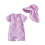 Generisch UV Kleidung Baby Badebekleidung Einteiliger Badeanzug mit Badekappe Sommer Langarm Druck Schwimmanzug Mädchen Strand Badeoverall Bequem Bademode Schutzkleidung für Sommerurlaub
