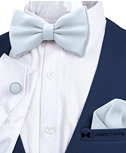 Image of Adam Young Men's Bow Ties with Handkerchief & Cufflinks Pre-Tied Style Formal Satin Classic Bowtie for Tuxedo Faux Silk