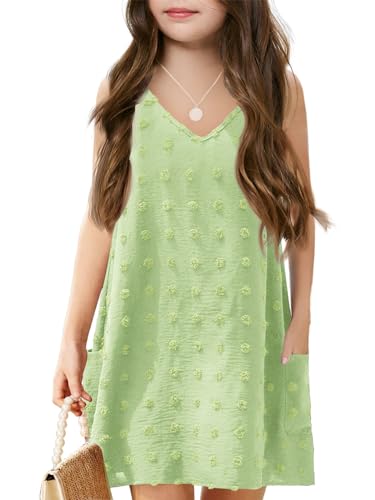 Image of Batermoon Girls Swim Cover Up V Neck Swiss Polka Dot Summer Beach Dress | Kids Cover-Ups, Sleeveless Vacation Swimwuits, Boho Cute Dresses with Pockets 4-14 Years