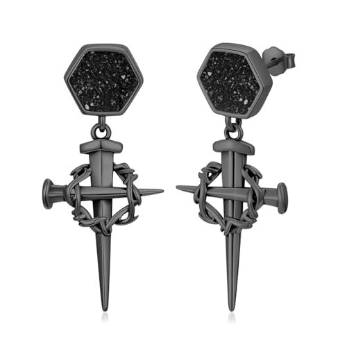 Boucles d'oreilles croix argent et onyx noir bijou tendance style urbain