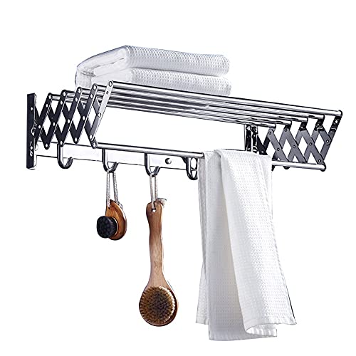 GXFWJD Bagno Portasciugamani Fisarmonica Stendino Stendibiancheria Pieghevole Portasciugamanis Compatti E A Fisarmonica Asciugatrice A Parete (Color : Silver, Size : 60cm)