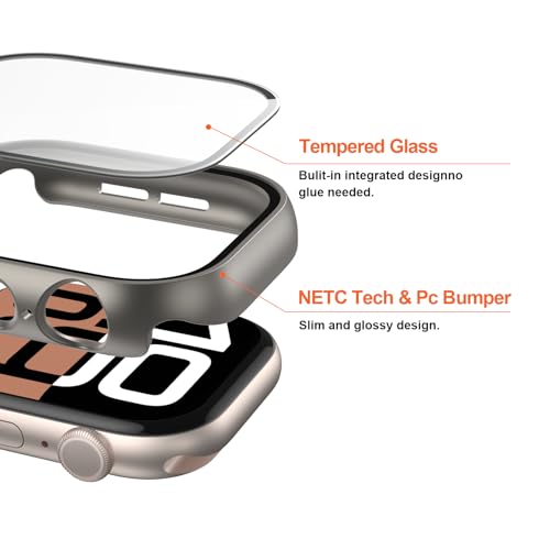 JZK 2 Pack Case with Tempered Glass Screen Protector for Apple Watch Series 6/5/4/SE 44mm, Slim Guard Bumper Full Coverage Hard PC Protective Cover HD Ultra-Thin Cover for iWatch 44mm,Titanium