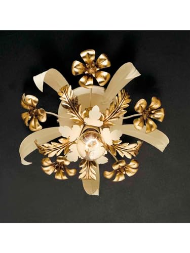 Plafonnier en fer forgé classique or et ivoire, luminaire de prestige