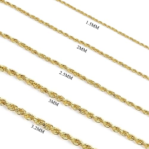 14k Real Yellow Gold Solid Rope Diamond Cut Chain Necklace with Lobster Claw Clasp, Ideal GIfts for Women or Men3