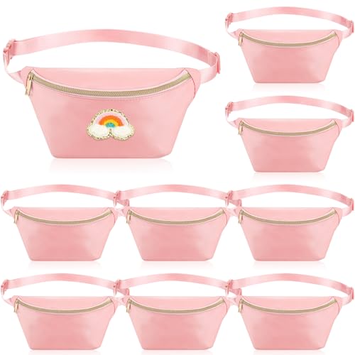 Amylove 9 Pieces Fanny Packs Nylon Waist Bag Zipper Travel Running Bag with Adjustable Strap for Women Men(Nylon Pink)