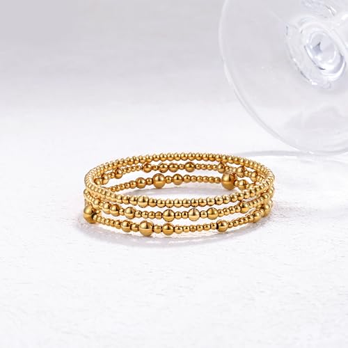 Gold Bracelet For Women Non Tarnish Dainty Stack Beads Bracelets Set 18K Gold Filled Stretch Layered Bracelets Trendy Jewelry Gift 7