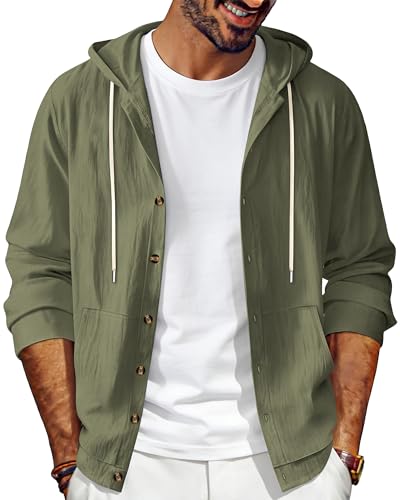 TAFLE Mens Linen Long Sleeve Button Down Shirts with Pockets Casual Hawaiian Beach Shirts...