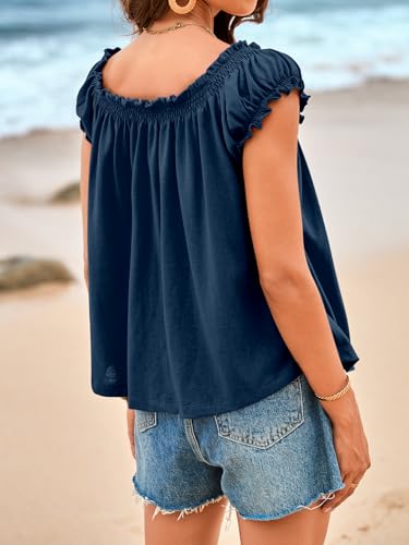 Image of Tankaneo Women Summer Tie Front Tank Tops Cap Sleeve Pleated Babydoll Tops Casual Loose Fit Going Out Flowy Shirt