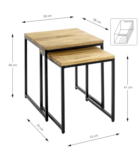 Table d'appoint en chêne massif HAKU lot de 2 tables basses de salon style moderne - 4