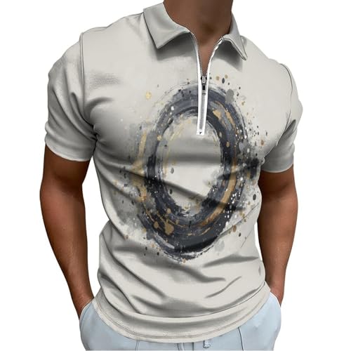 Polo homme manches courtes à imprimé abstrait haut de gamme et coupe slim beige