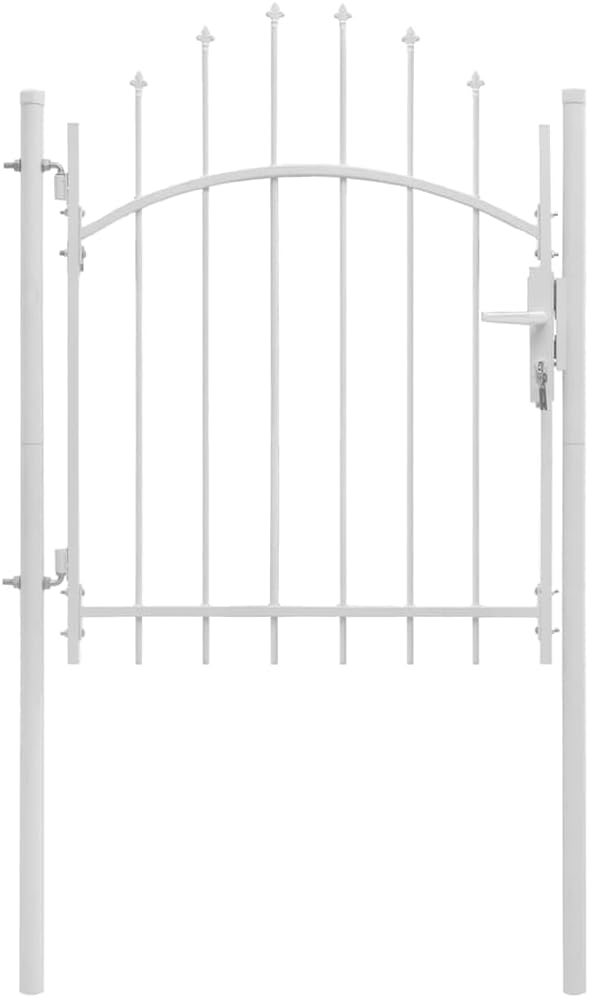 vidaXL Fence Gate, Metal Fence Post for Outdoor Patio Backyard Lawn Landscape, Garden Gate for Doorway Entrance Driveway, Steel White